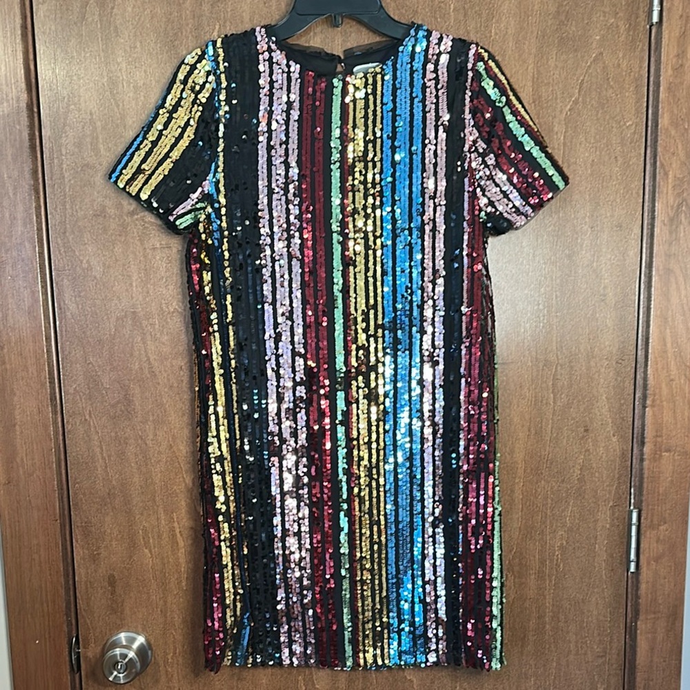 NWOT Dee Elly Multicolor Sequin Striped Shift Dress